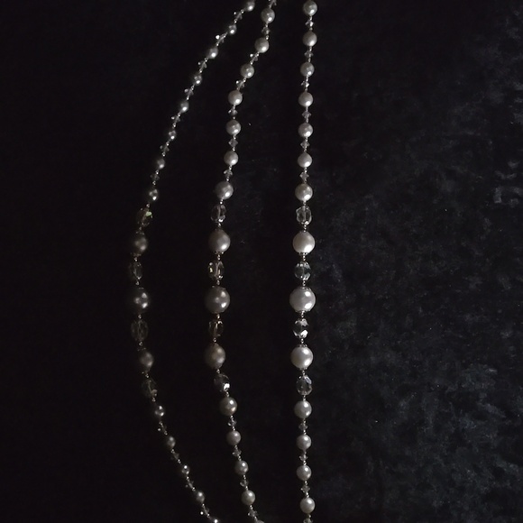 Made In Japan. Stunning Vintage Faux Pearl And Crystal 3-strand Necklace. - Picture 8 of 12